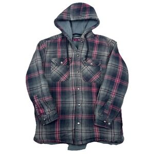 Wolverine Mens M Sherpa Lined Hooded‎ Flannel Shacket Jacket Gray Plaid Workwear